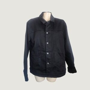 Caliville Mens XL Black Denim Trucker Jacket Stretch Button Front Streetwear